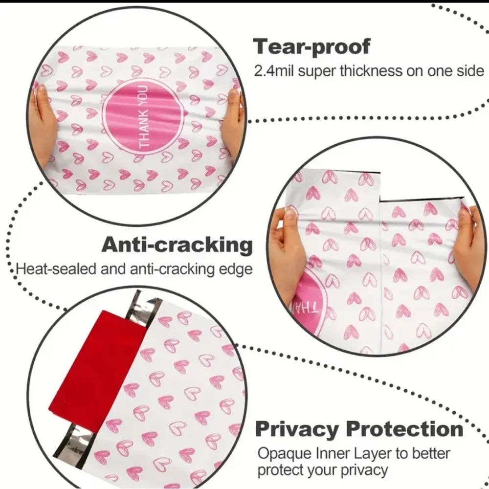20 Pink Heart Poly Mailers 10x13”